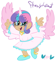 Size: 726x800 | Tagged: safe, artist:mirabuncupcakes15, character:princess flurry heart, species:human, alicorn humanization, clothing, cute, dark skin, dress, female, flats, flurrybetes, horned humanization, humanized, older, open mouth, shoes, simple background, solo, white background, winged humanization