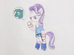 Size: 3264x2448 | Tagged: safe, artist:don2602, character:starlight glimmer, species:pony, species:unicorn, abel (street fighter), bipedal, capcom, clothing, crossover, female, looking at hoof, mysterious character, solo, street fighter, traditional art