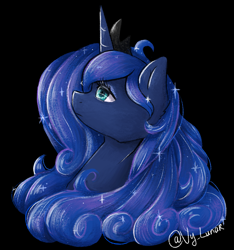 Size: 750x800 | Tagged: safe, artist:thanhvy15599, character:princess luna, species:alicorn, species:pony, black background, bust, female, looking up, portrait, simple background, solo