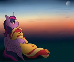 Size: 4096x3384 | Tagged: safe, artist:celestialoddity, character:sunset shimmer, character:twilight sparkle, character:twilight sparkle (alicorn), species:alicorn, species:pony, species:unicorn, ship:sunsetsparkle, colored hooves, cuddling, female, lesbian, mare, shipping, sleeping, sunset