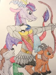 Size: 400x534 | Tagged: safe, artist:wolfspiritclan, oc, oc:adean the draconequus, oc:goat, oc:mika, species:draconequus, species:goat, species:wolf, inspired, original character do not steal, traditional art