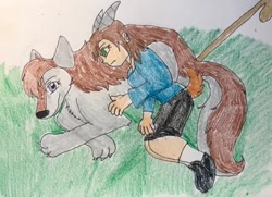Size: 400x290 | Tagged: safe, artist:wolfspiritclan, oc, oc:goat, oc:mika, species:human, species:wolf, animal tail, dungeons and dragons, female, goat horns, humanized, humanoid, pen and paper rpg, ponyfinder, rpg, siblings, sisters, tabletop gaming, traditional art