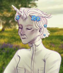 Size: 2185x2545 | Tagged: safe, artist:djkaskan, character:zesty gourmand, species:human, female, flower, flower in hair, horn, horned humanization, humanized, pony coloring