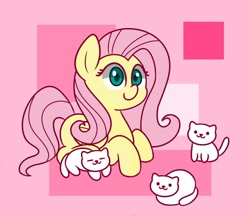 Size: 998x864 | Tagged: safe, artist:handgunboi, character:fluttershy, species:pegasus, species:pony, cat, cute, dawwww, female, lying down, mare, prone, shyabetes, simple background, smiling, solo