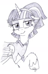 Size: 1176x1807 | Tagged: safe, artist:shinycyan, character:twilight sparkle, character:twilight sparkle (alicorn), species:alicorn, species:pony, black and white, cheek fluff, clothing, coronation dress, dress, female, floppy ears, grayscale, lidded eyes, monochrome, solo