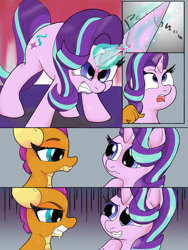 Size: 768x1024 | Tagged: safe, artist:mrleft, character:smolder, character:starlight glimmer, species:dragon, species:pony, species:unicorn, series:school snacks, betrayal, comic, dragons eating horses, female, imminent vore, mare, smolderpred, story in the source