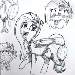 Size: 2033x2048 | Tagged: safe, artist:shinycyan, character:kerfuffle, species:pegasus, species:pony, friendship is magic: rainbow roadtrip, g4, my little pony: friendship is magic, bleh, cute, monochrome, sweat, sweating profusely, tongue out, traditional art