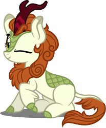 Size: 1762x2133 | Tagged: safe, artist:tsabak, character:autumn blaze, species:kirin, episode:sounds of silence, g4, my little pony: friendship is magic, awwtumn blaze, cute, female, looking at you, one eye closed, simple background, sitting, smiling, solo, transparent background, wink