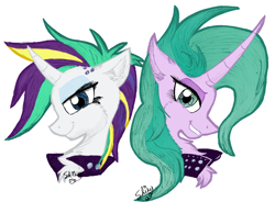 Size: 1200x929 | Tagged: safe, alternate version, artist:flynnmlp, artist:shinycyan, character:mistmane, character:rarity, alternate hairstyle, colored, duo, punk, punkity, signature