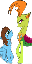 Size: 602x1199 | Tagged: safe, artist:flynnmlp, artist:shinycyan, character:thorax, oc, oc:shinycyan, species:changeling, species:pegasus, species:pony, species:reformed changeling, colored, duo, simple background, transparent background