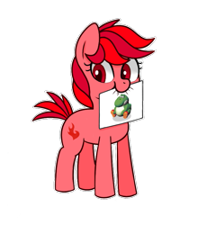 Size: 713x809 | Tagged: safe, artist:handgunboi, species:earth pony, species:pony, drawing, fat yoshi, female, mare, paper, png, red eyes, simple background, solo, transparent background, yoshi
