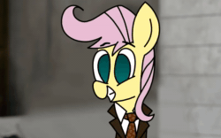 Size: 800x500 | Tagged: safe, artist:rainbowbacon, character:fluttershy, aivo, animated, avo, david tennant, doctor who, don't blink, female, fifteen.ai, pony preservation project, solo, sound, statue, the pony machine learning project, webm, weeping angel, wibbly wobbly timey wimey stuff