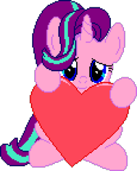 Size: 1150x1440 | Tagged: safe, artist:comfydove, editor:cocoa bittersweet, character:starlight glimmer, species:pony, species:unicorn, female, heart, holding, looking at you, manepxls, mare, pixel art, pxls.space, simple background, smiling, solo, transparent background