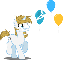 Size: 3202x3049 | Tagged: safe, artist:tsabak, oc, oc only, species:pony, species:unicorn, balloon, balloon popping, high res, mask, popping, simple background, solo, transparent background