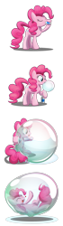 Size: 1800x6400 | Tagged: safe, artist:bladedragoon7575, character:pinkie pie, species:earth pony, species:pony, blowing bubbles, bubble, bubble solution, comic, cute, diapinkes, drinking, encasement, female, happy, heart, in bubble, mare, pinkie being pinkie, pinkie physics, sequence, simple background, soap bubble, transparent background, vector