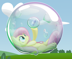 Size: 2448x2004 | Tagged: safe, artist:bladedragoon7575, character:fluttershy, species:pegasus, species:pony, bubble, bubble solution, bubble wand, cute, encasement, female, floating, in bubble, looking up, mare, shyabetes, smiling, soap bottle, soap bubble, solo, vector