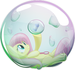 Size: 1933x1824 | Tagged: safe, artist:bladedragoon7575, character:fluttershy, species:pegasus, species:pony, bubble, bubble solution, bubble wand, cute, encasement, female, floating, in bubble, mare, shyabetes, simple background, smiling, soap bubble, solo, transparent background, vector