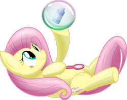 Size: 1670x1315 | Tagged: safe, artist:bladedragoon7575, character:fluttershy, species:pegasus, species:pony, bubble solution, bubble wand, cute, female, looking up, mare, simple background, smiling, soap bottle, soap bubble, solo, transparent background, vector