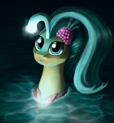 Size: 1024x1110 | Tagged: safe, artist:aschenstern, character:princess skystar, species:seapony (g4), g4, my little pony: the movie (2017), angler seapony, bioluminescent, cute, female, glow, skyabetes, smiling, solo, water