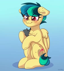 Size: 3698x4096 | Tagged: safe, artist:ev04ka, artist:ev04kaa, rcf community, oc, oc only, oc:apogee, oc:houston, species:pegasus, species:pony, :3, blushing, body freckles, chest fluff, cute, ear freckles, eye clipping through hair, female, filly, freckles, mouse, sitting, teenager