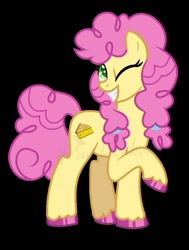 Size: 570x755 | Tagged: safe, artist:ponylover88, character:li'l cheese, species:earth pony, species:pony, episode:the last problem, g4, my little pony: friendship is magic, black background, female, grin, mare, older, one eye closed, simple background, smiling, solo, watermark, wink