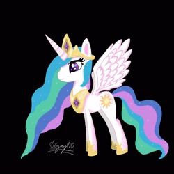 Size: 2500x2500 | Tagged: safe, artist:php7, character:princess celestia, species:alicorn, species:pony, black background, female, high res, mare, peytral, simple background, smiling, solo