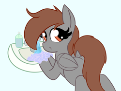 Size: 2584x1929 | Tagged: safe, artist:nevaylin, oc, oc:nevaylin, species:pegasus, species:pony, butt, female, looking at you, looking back, looking back at you, mare, plot, simple background, sink, soap, solo, washing, water, ych example, your character here