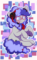Size: 3000x4819 | Tagged: safe, alternate version, artist:twisted-sketch, oc, oc only, oc:cinnabyte, species:earth pony, species:pony, adorkable, bandana, clothing, commission, cute, dork, earth pony oc, female, gaming headset, glasses, headset, mare, tongue out