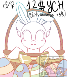 Size: 650x750 | Tagged: safe, artist:thanhvy15599, oc, oc only, species:pony, basket, bow, commission, easter, easter egg, egg, holiday, pony in a basket, sketch, solo, ych sketch, your character here