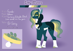 Size: 3500x2454 | Tagged: safe, artist:clay-bae, oc, oc:inky waters, species:earth pony, species:pony, female, mare, reference sheet, solo