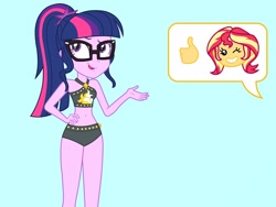 Size: 2048x1536 | Tagged: safe, artist:draymanor57, character:twilight sparkle, character:twilight sparkle (scitwi), species:eqg human, my little pony:equestria girls, bikini, clothes swap, clothing, female, glasses, ponytail, sleeveless, swimsuit, swimsuit swap
