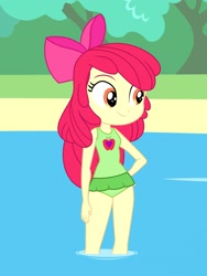 Size: 1536x2048 | Tagged: safe, artist:draymanor57, character:apple bloom, my little pony:equestria girls, clothing, female, one-piece swimsuit, solo, swimsuit