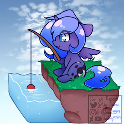 Size: 780x780 | Tagged: safe, artist:thanhvy15599, character:princess luna, species:alicorn, species:pony, animal crossing, chibi, dirt cube, fishing, fishing rod, sky background