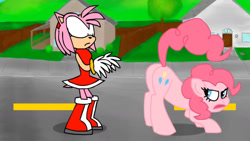 Size: 1280x720 | Tagged: safe, artist:animatedjames, character:pinkie pie, species:earth pony, species:pony, amy rose, balloonbutt, butt, face down ass up, female, mare, plot, raised tail, sonic the hedgehog (series), tail