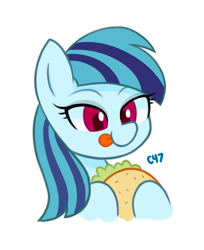 Size: 582x713 | Tagged: safe, artist:handgunboi, character:sonata dusk, species:pony, cute, female, food, ponified, simple background, solo, sonatabetes, sonataco, taco, that pony sure does love tacos, tongue out, white background