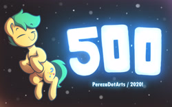 Size: 3200x2000 | Tagged: safe, artist:perezadotarts, oc, oc only, oc:pen sketchy, species:earth pony, species:pony, 500 followers, cutie mark, floating, glow, happy, lights, milestone, question and answer, smiling, text, twitter