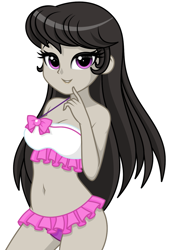 Size: 859x1255 | Tagged: safe, artist:rosemile mulberry, character:octavia melody, g4, my little pony: equestria girls, my little pony:equestria girls, adorasexy, bare shoulders, belly button, bikini, breasts, cleavage, clothing, cute, female, frilled swimsuit, looking at you, midriff, sexy, simple background, solo, swimsuit, tavibetes, white background