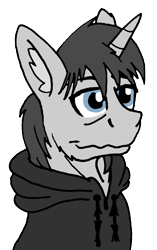 Size: 1446x2299 | Tagged: safe, artist:summerium, oc, oc only, oc:santander, species:pony, species:unicorn, bags under eyes, clothing, ear fluff, hoodie, male, sierra nevada, simple background, solo, transparent background