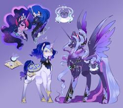 Size: 3402x3000 | Tagged: safe, artist:bunnari, character:nightmare moon, character:princess luna, character:twilight sparkle, character:twilight sparkle (alicorn), oc, oc:astral tone, oc:spectra nocturna, parent:nightmare moon, parent:twilight sparkle, parents:twimoon, species:alicorn, species:pony, species:unicorn, female, magical lesbian spawn, mare, offspring
