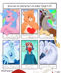 Size: 3000x3582 | Tagged: safe, artist:creeate97, character:discord, character:firefly, species:draconequus, species:dragon, species:pegasus, species:pony, g1, bandana, blue diamond (steven universe), bust, care bears, clothing, coronavirus, covid-19, crossover, face mask, female, gorillaz, how to train your dragon, male, mare, six fanarts, steven universe, tenderheart bear