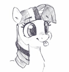 Size: 1397x1469 | Tagged: safe, artist:thefloatingtree, character:twilight sparkle, species:pony, blep, bust, cute, female, grayscale, mare, monochrome, portrait, silly, silly pony, simple background, solo, tongue out, twiabetes, white background
