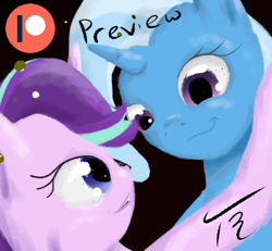 Size: 552x510 | Tagged: safe, artist:tunrae, character:starlight glimmer, character:trixie, species:pony, species:unicorn, ship:startrix, digital art, female, lesbian, patreon, patreon logo, patreon preview, shipping, simple background