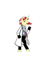 Size: 2550x3509 | Tagged: safe, artist:jewelsfriend, character:flam, species:pony, bipedal, clothing, crossover, dr mordo von mundo, lab coat, penny arcade