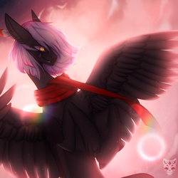 Size: 4000x4000 | Tagged: safe, artist:lastaimin, oc, oc:cloudy night, species:pegasus, species:pony, absurd resolution, clothing, female, lens flare, mare, scarf, solo