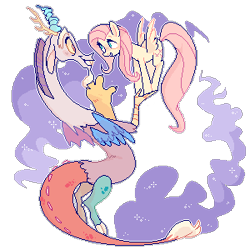 Size: 300x300 | Tagged: safe, artist:waackery, character:discord, character:fluttershy, species:draconequus, species:pegasus, species:pony, ship:discoshy, female, male, mare, pixel art, shipping, simple background, straight, transparent background