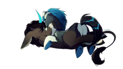 Size: 1400x783 | Tagged: safe, artist:skyeypony, base used, oc, oc only, species:pony, species:unicorn, commission, curved horn, horn, kissing, leonine tail, oc x oc, shipping, simple background, transparent background, underhoof, unicorn oc, ych result