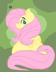 Size: 910x1167 | Tagged: safe, artist:somefrigginnerd, character:fluttershy, species:pegasus, species:pony, abstract background, belly, big belly, cute, fat, fattershy, female, looking back, mare, sitting, sketch, surprised