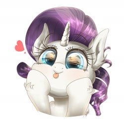 Size: 1900x1900 | Tagged: safe, artist:phoenixrk49, character:rarity, species:pony, species:unicorn, blep, bust, cute, ear fluff, female, heart, leg fluff, mare, portrait, raribetes, silly, silly pony, simple background, solo, tongue out, white background