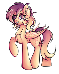 Size: 3383x4203 | Tagged: safe, artist:coco-drillo, oc, oc only, oc:sunrise skies, species:pegasus, species:pony, chest fluff, colourful, commission, ear fluff, ear piercing, earring, eyebrows, jewelry, markings, messy mane, pegasus oc, piercing, sharp teeth, simple background, solo, standing, teeth, transparent background, wings