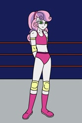 Size: 952x1434 | Tagged: safe, artist:avispaneitor, character:sweetie belle, my little pony:equestria girls, belly button, boots, boxing ring, clothing, shoes, shorts, sports, wrestling